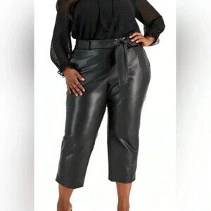 NWT Bar III Black Faux Leather Belted Pants - 3X